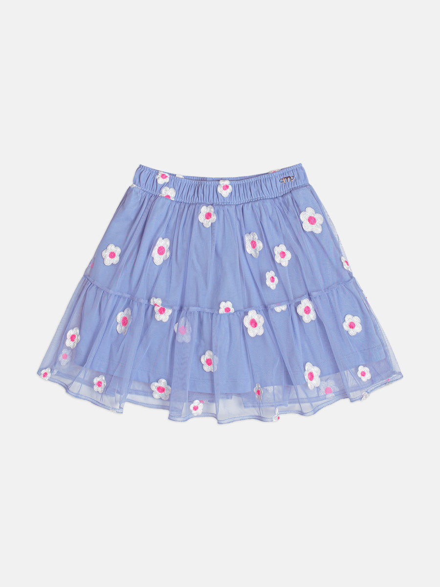Conjunto Infantil  Blusa Daisy Duck Com Strass Pérola e Saia Tule Bordado Flores Lilás - Momi