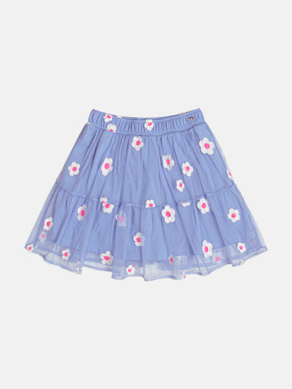 Conjunto Infantil  Blusa Daisy Duck Com Strass Pérola e Saia Tule Bordado Flores Lilás - Momi