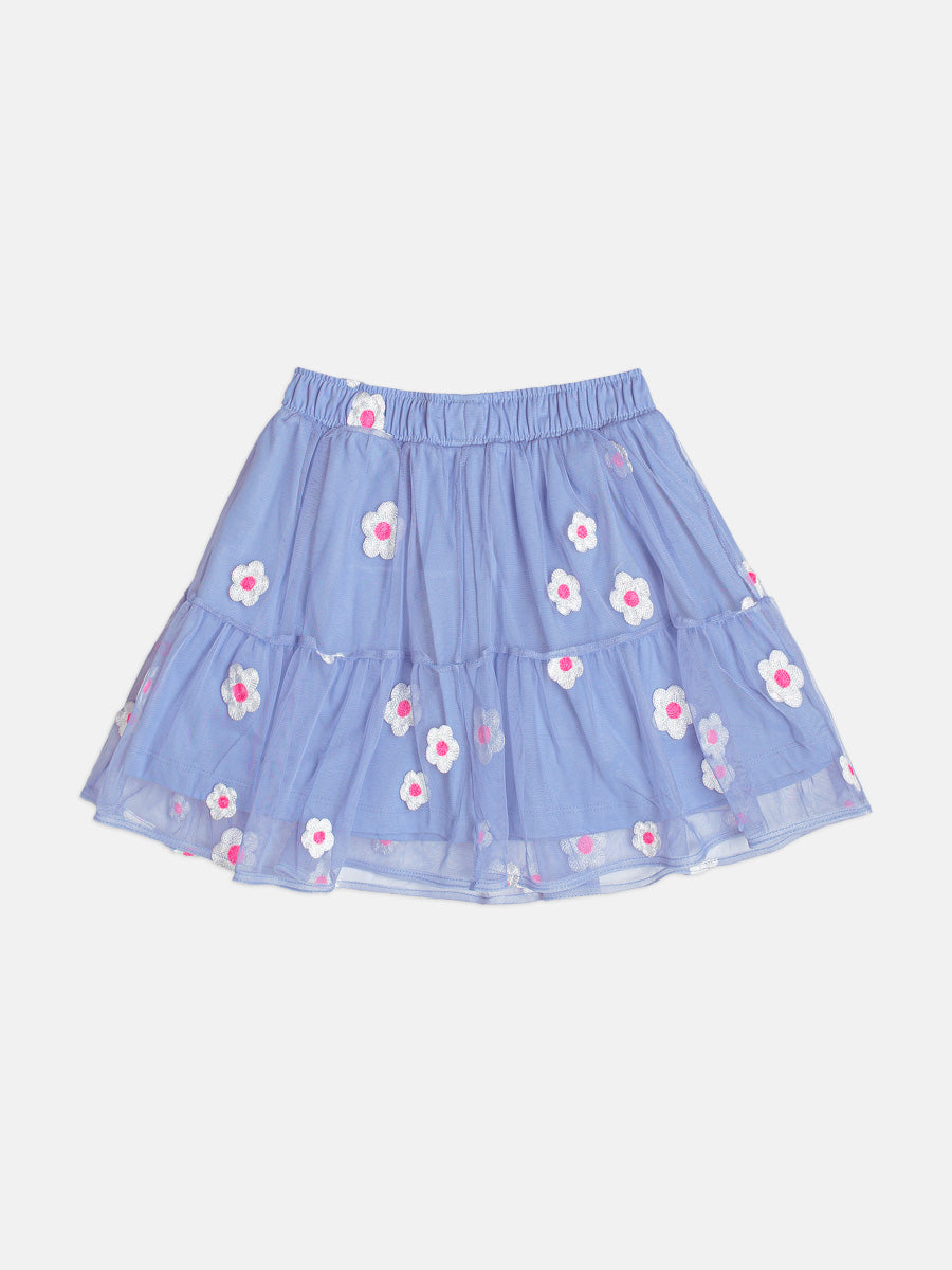 Conjunto Infantil  Blusa Daisy Duck Com Strass Pérola e Saia Tule Bordado Flores Lilás - Momi