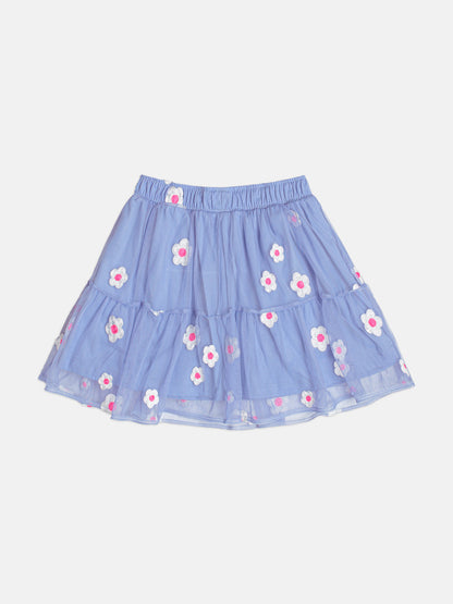 Conjunto Infantil  Blusa Daisy Duck Com Strass Pérola e Saia Tule Bordado Flores Lilás - Momi