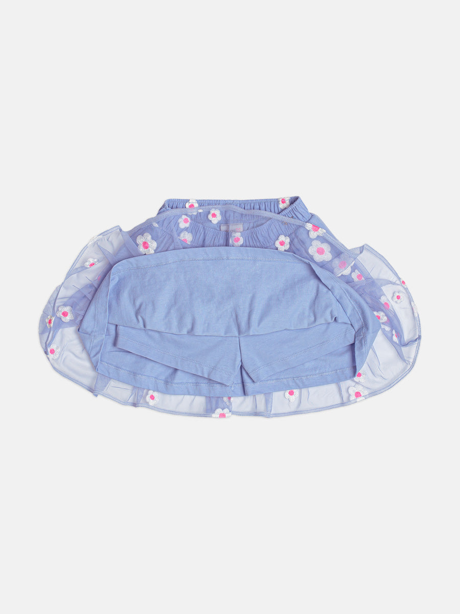 Conjunto Infantil  Blusa Daisy Duck Com Strass Pérola e Saia Tule Bordado Flores Lilás - Momi