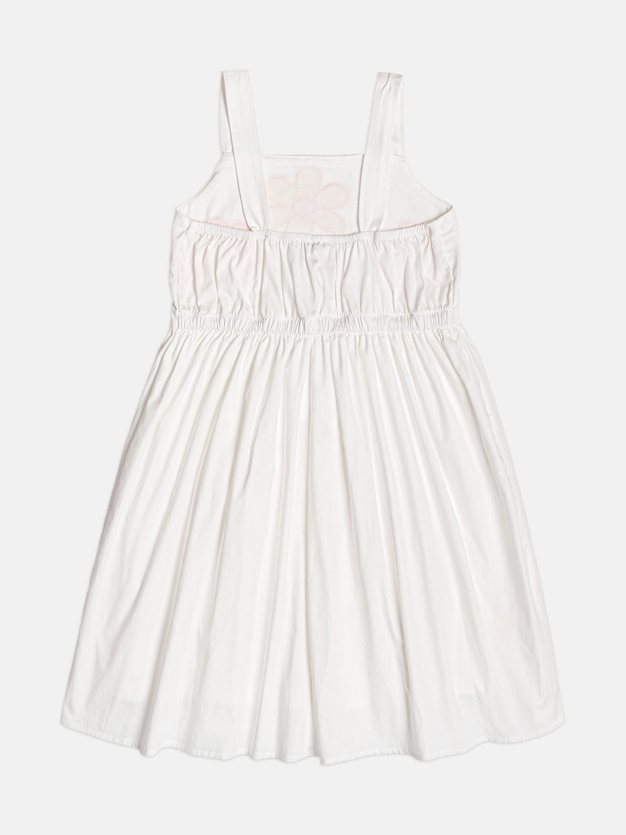 Vestido Infantil Alças Fina Bordado Flores Off White - Momi