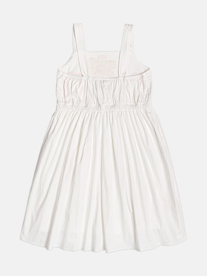 Vestido Infantil Alças Fina Bordado Flores Off White - Momi