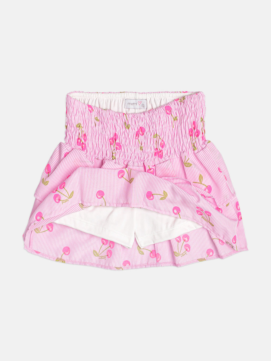 Conjunto Infantil Blusa Cerejas e Saia Franzida Babados Em Camadas - Momi