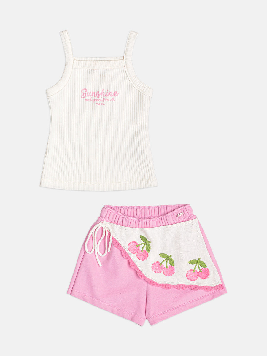 Conjunto Infantil Regata e Shorts Com Transpasse Cerejas - Momi