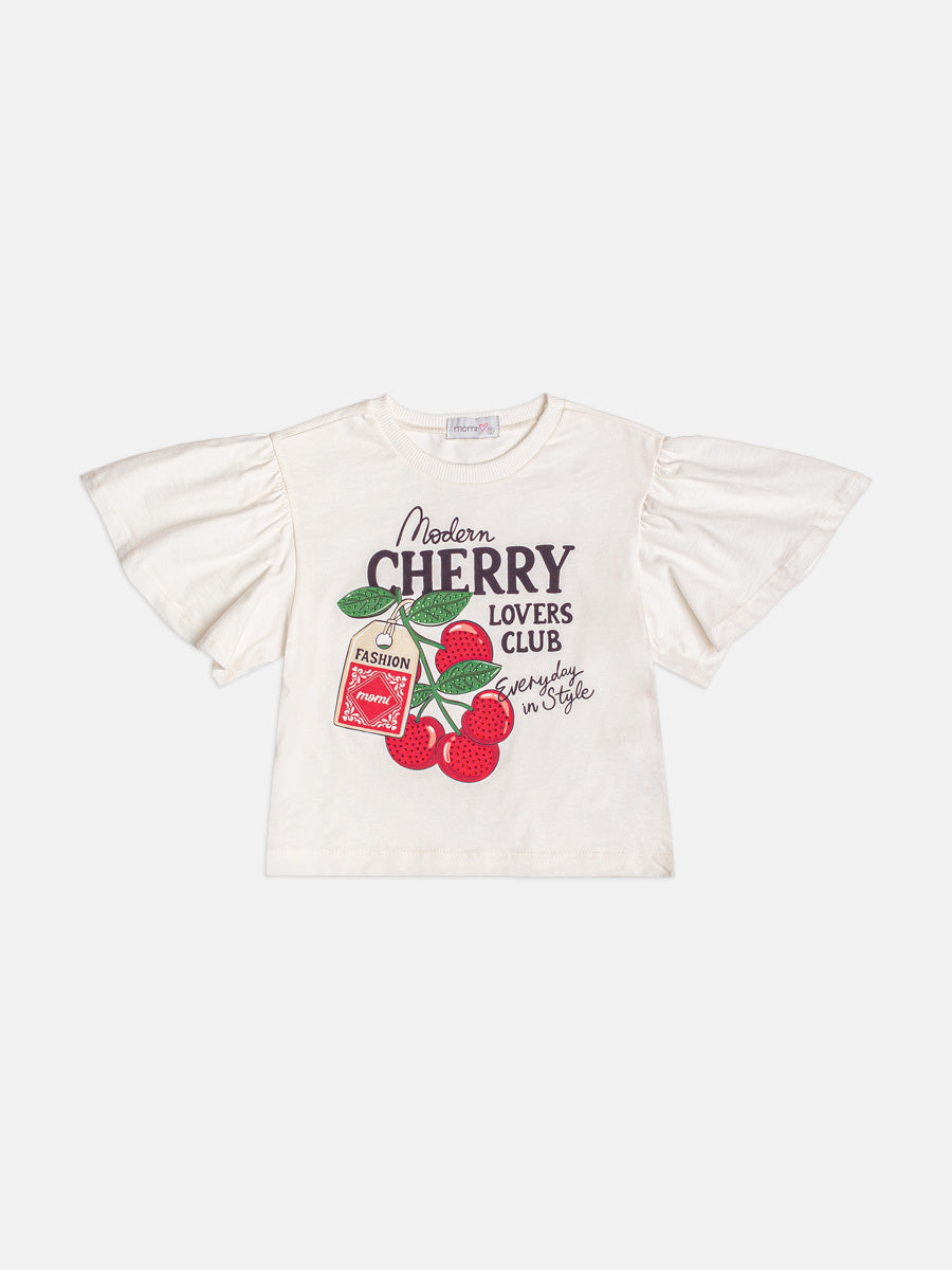 Conjunto Infantil Blusa Cherry e Shorts Saia Laço Lateral - Momi