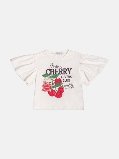 Conjunto Infantil Blusa Cherry e Shorts Saia Laço Lateral - Momi