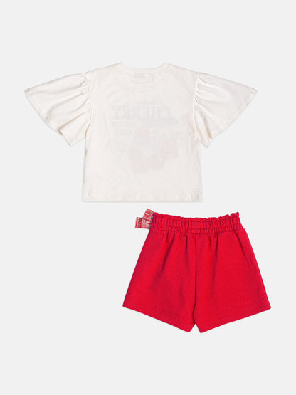 Conjunto Infantil Blusa Cherry e Shorts Saia Laço Lateral - Momi