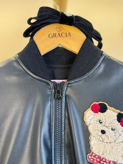 Jaqueta Infantil Patches Couro e Pele Carneirinhos Preta  -Pituchinhus