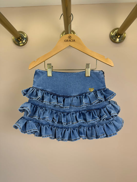 Saia Infantil Jeans Babadinhos Franzidos - Luluzinha