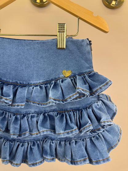 Saia Infantil Jeans Babadinhos Franzidos - Luluzinha