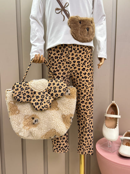 Conjunto Infantil Blusa Bolsa Pele Ursinha e Legging Infantil Light Oncinha - Pituchinhus