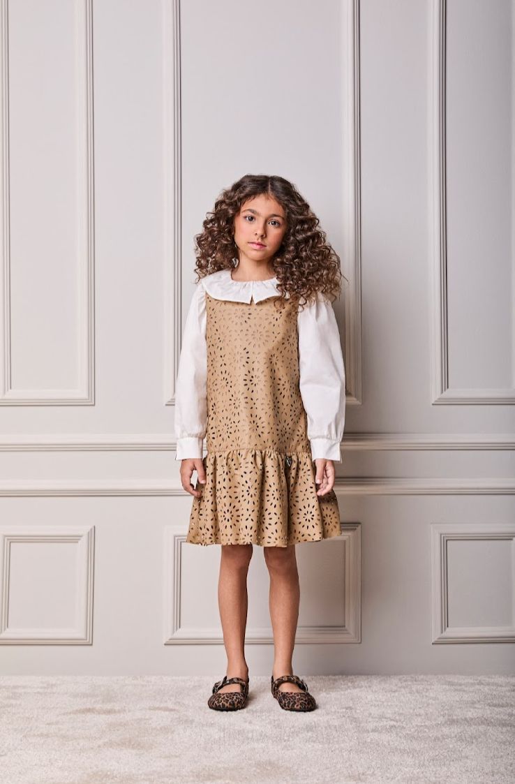 Vestido Infantil Couro Tech Floral Vazado - Animê