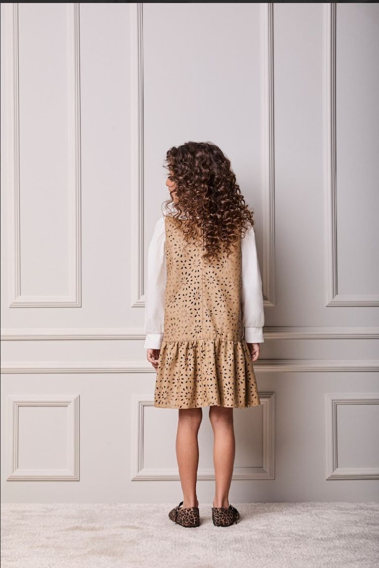 Vestido Infantil Couro Tech Floral Vazado - Animê