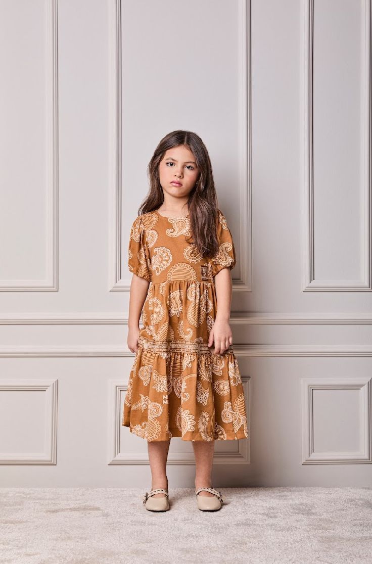 Vestido Infantil Midi Minnie Paisley Manga Princesa - Animê