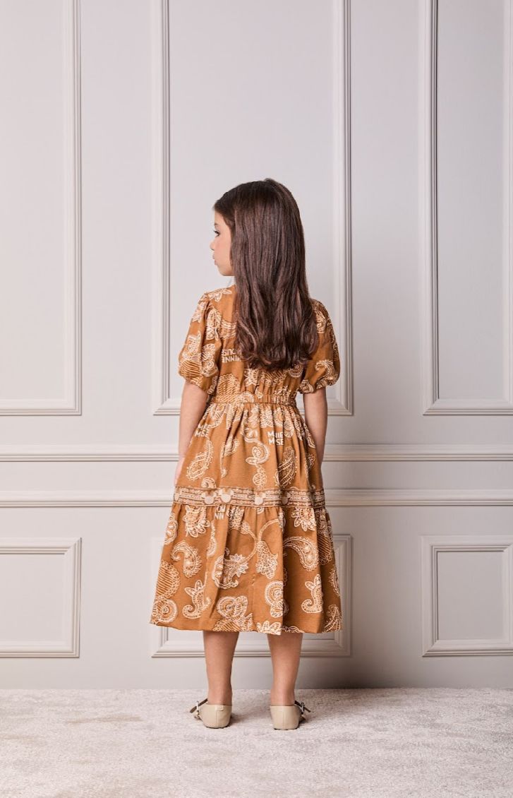 Vestido Infantil Midi Minnie Paisley Manga Princesa - Animê