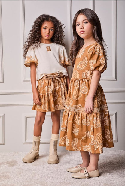 Vestido Infantil Midi Minnie Paisley Manga Princesa - Animê