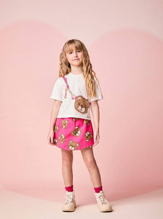 Conjunto Infantil Blusa Bears Lateral e Shorts-Saia Estampa Bears - Momi