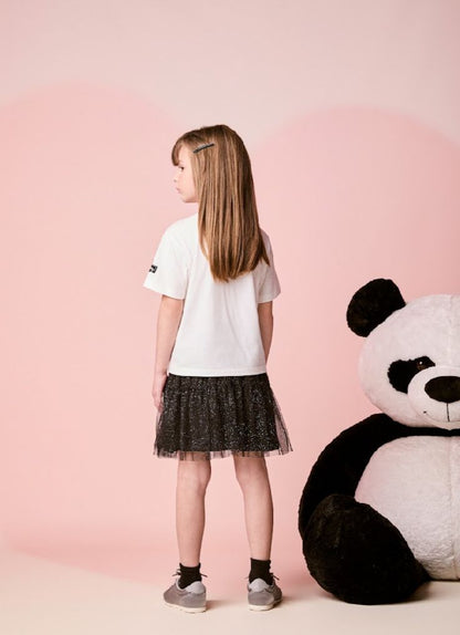 Conjunto Infantil Blusa Hello Kitty Strass com Saia Tule Glitter - Momi