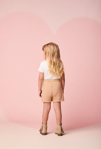 Conjunto Infantil Blusa de Ursinha Cowgirl e Shorts Moletom Bege - Momi