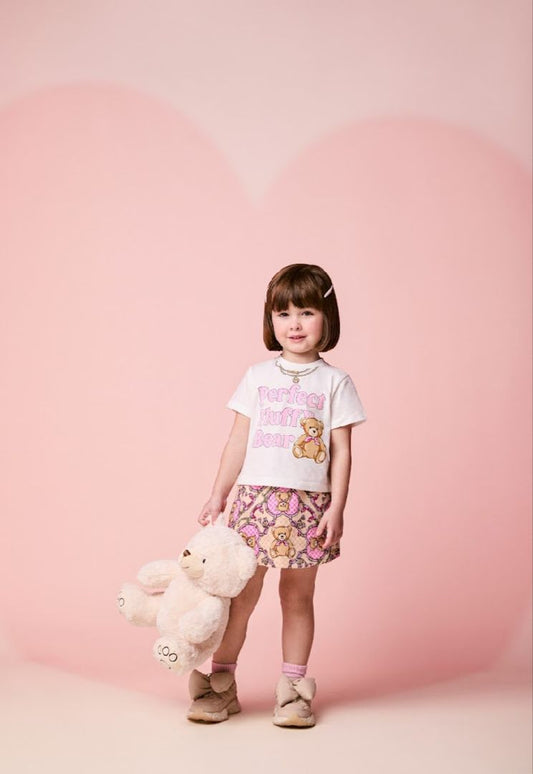 Conjunto Infantil Blusa de Ursinha com Strass e Shorts Ursinhas - Momi