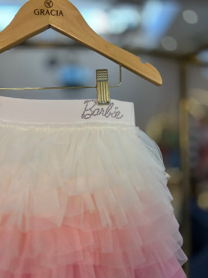 Conjunto Blusa Ombro a Ombro Tule & Saia Babados Tule Rosa - Barbie by Pituchinhus