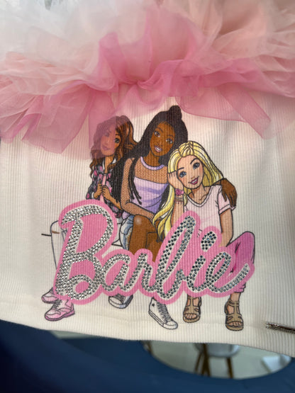 Conjunto Blusa Ombro a Ombro Tule & Saia Babados Tule Rosa - Barbie by Pituchinhus