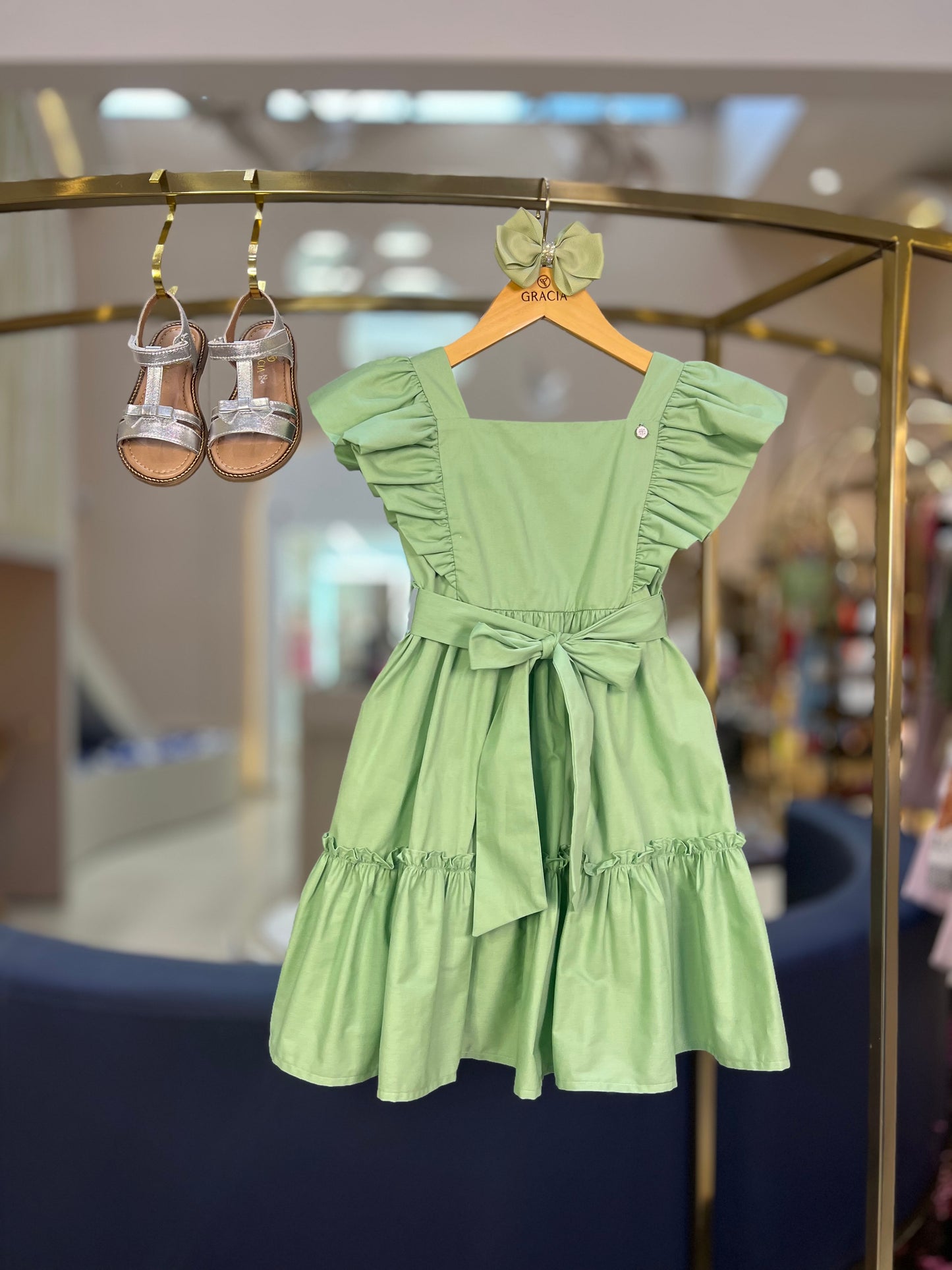 Vestido Infantil Midi Algodão Verde Claro - Um Mais Um