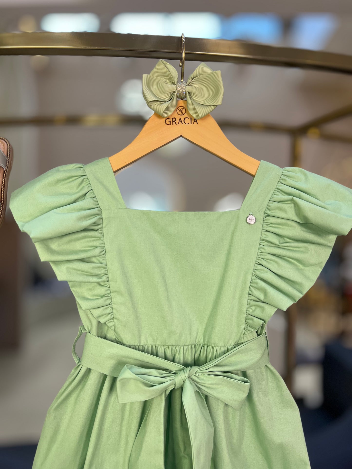 Vestido Infantil Midi Algodão Verde Claro - Um Mais Um