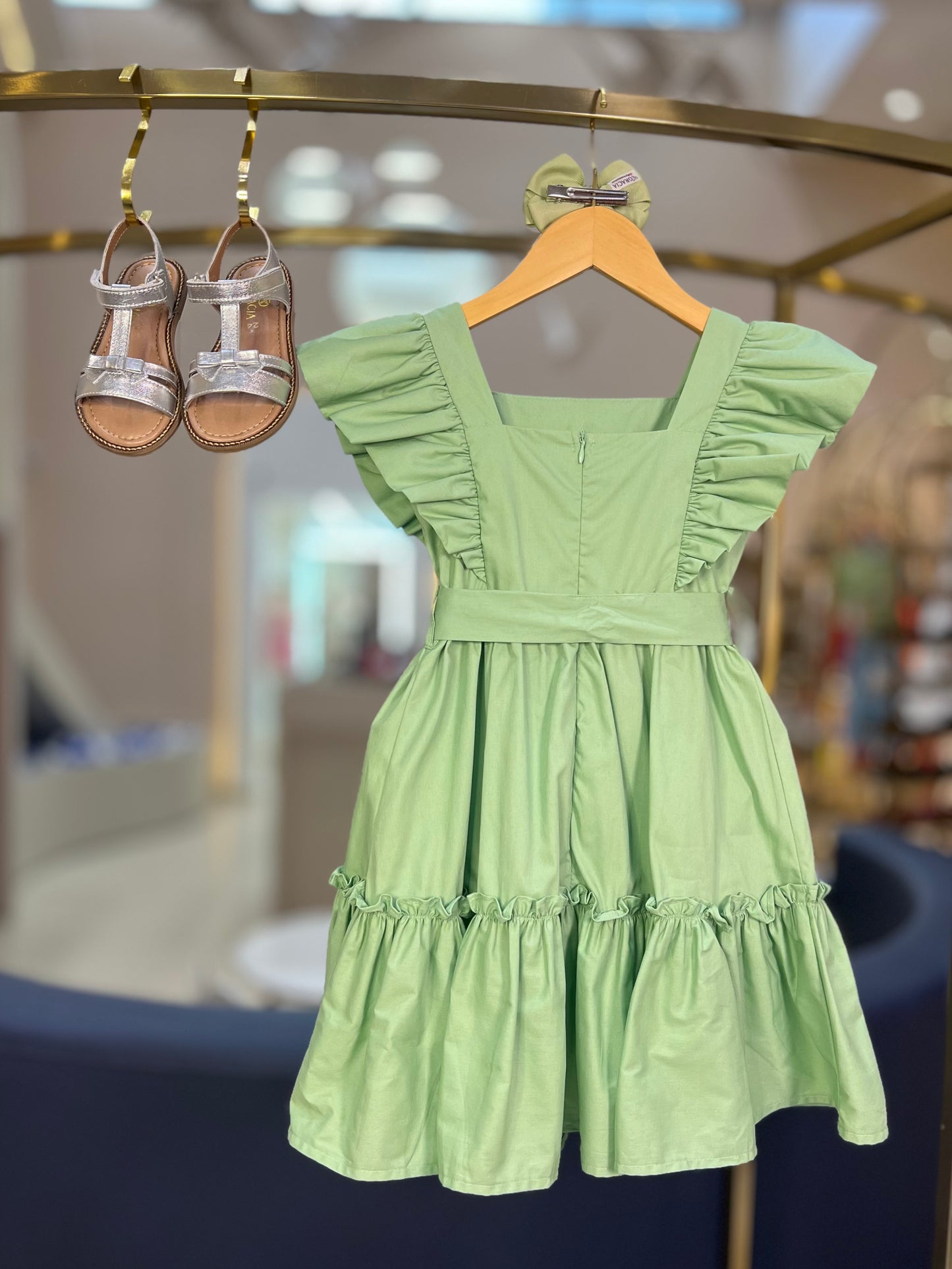 Vestido Infantil Midi Algodão Verde Claro - Um Mais Um