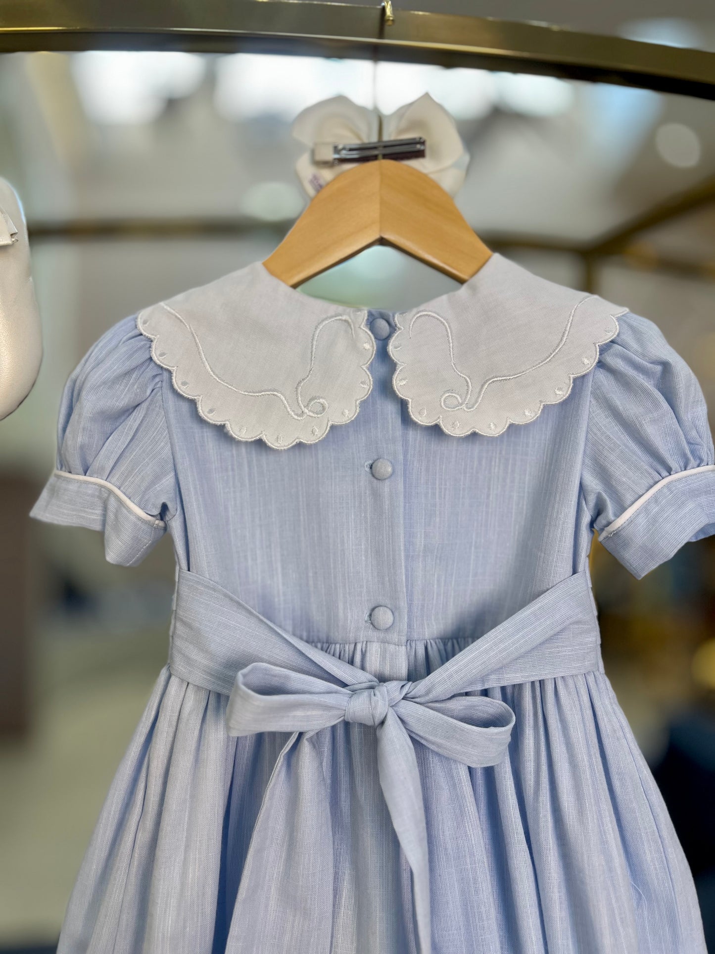 Vestido Infantil Glória Cambraia Orgânica Azul -  Gracia PRÉ-VENDA