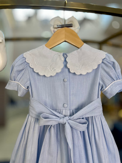 Vestido Infantil Glória Cambraia Orgânica Azul -  Gracia PRÉ-VENDA