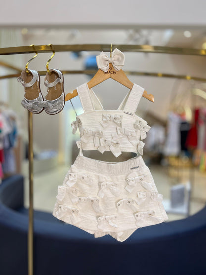 Blusa Cropped Bouclé Multi-Laços Bordados - Gracia