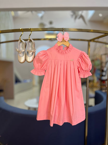 Vestido Infantil Manga Bufante Rosa - Luluzinha