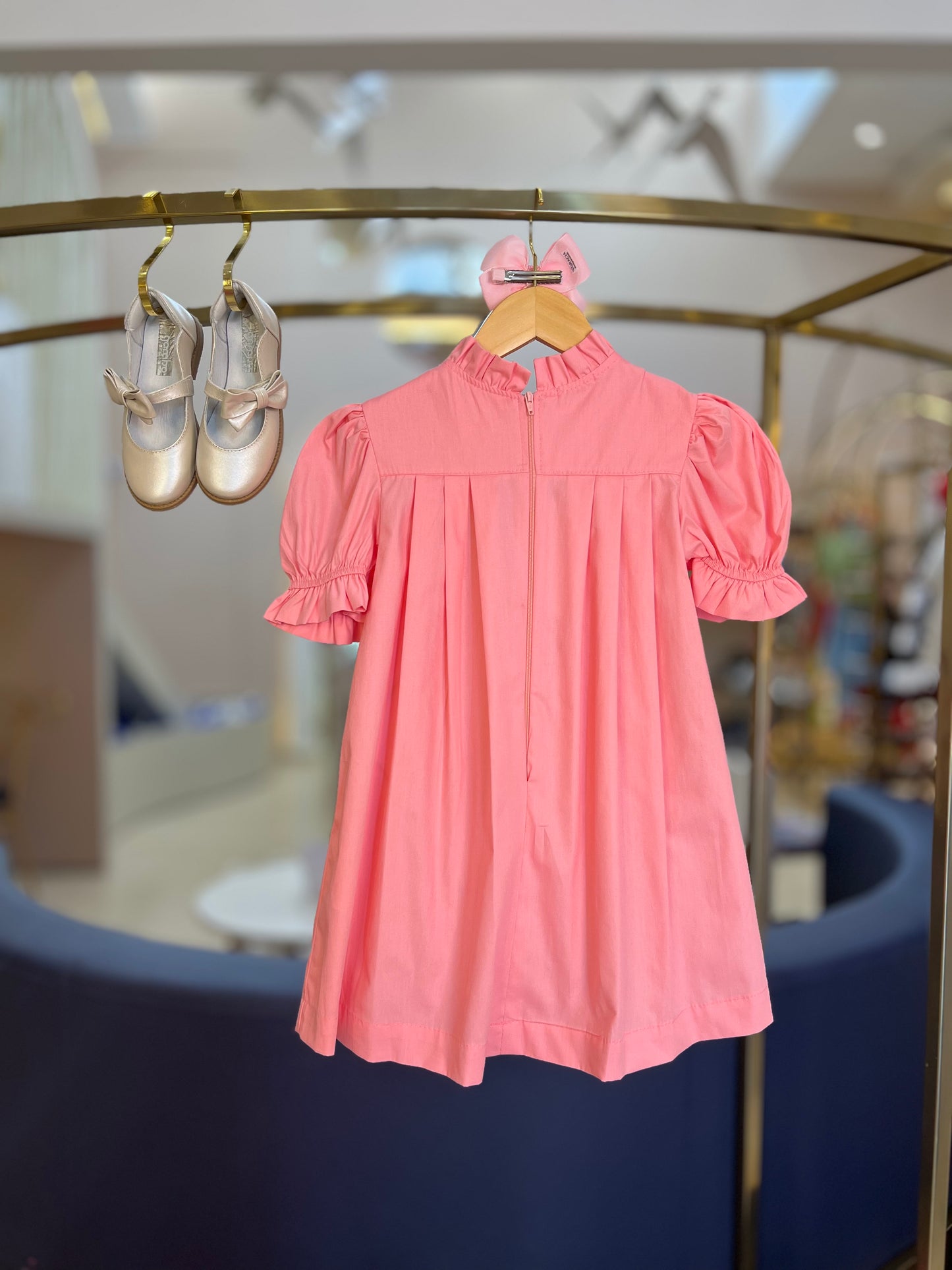Vestido Infantil Manga Bufante Rosa - Luluzinha