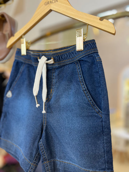 Bermuda de moletom jeans com cadarço Beabá