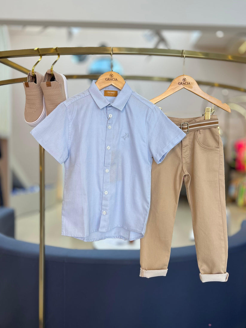 Camisa Infantil MC Oxfordine Azul - Dame