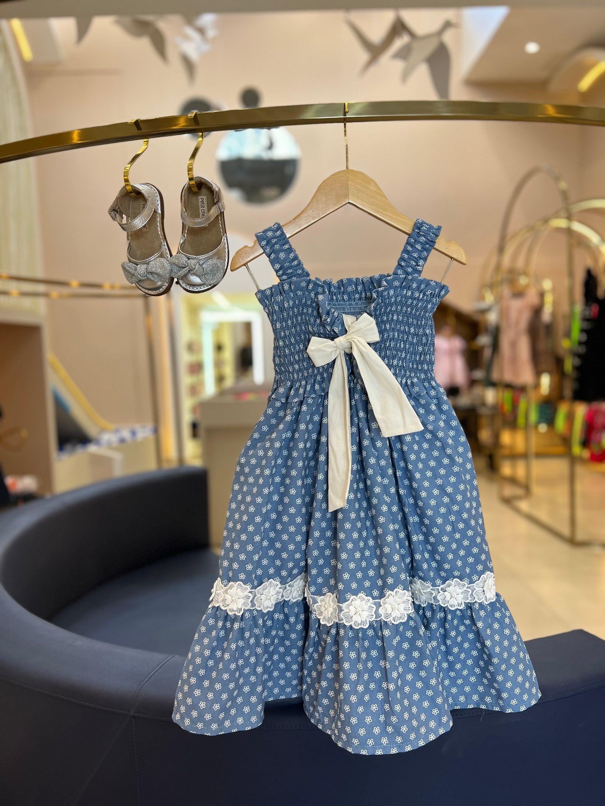 Vestido Jeans com Estampa Midi com Lastex 1+1 - Gracia