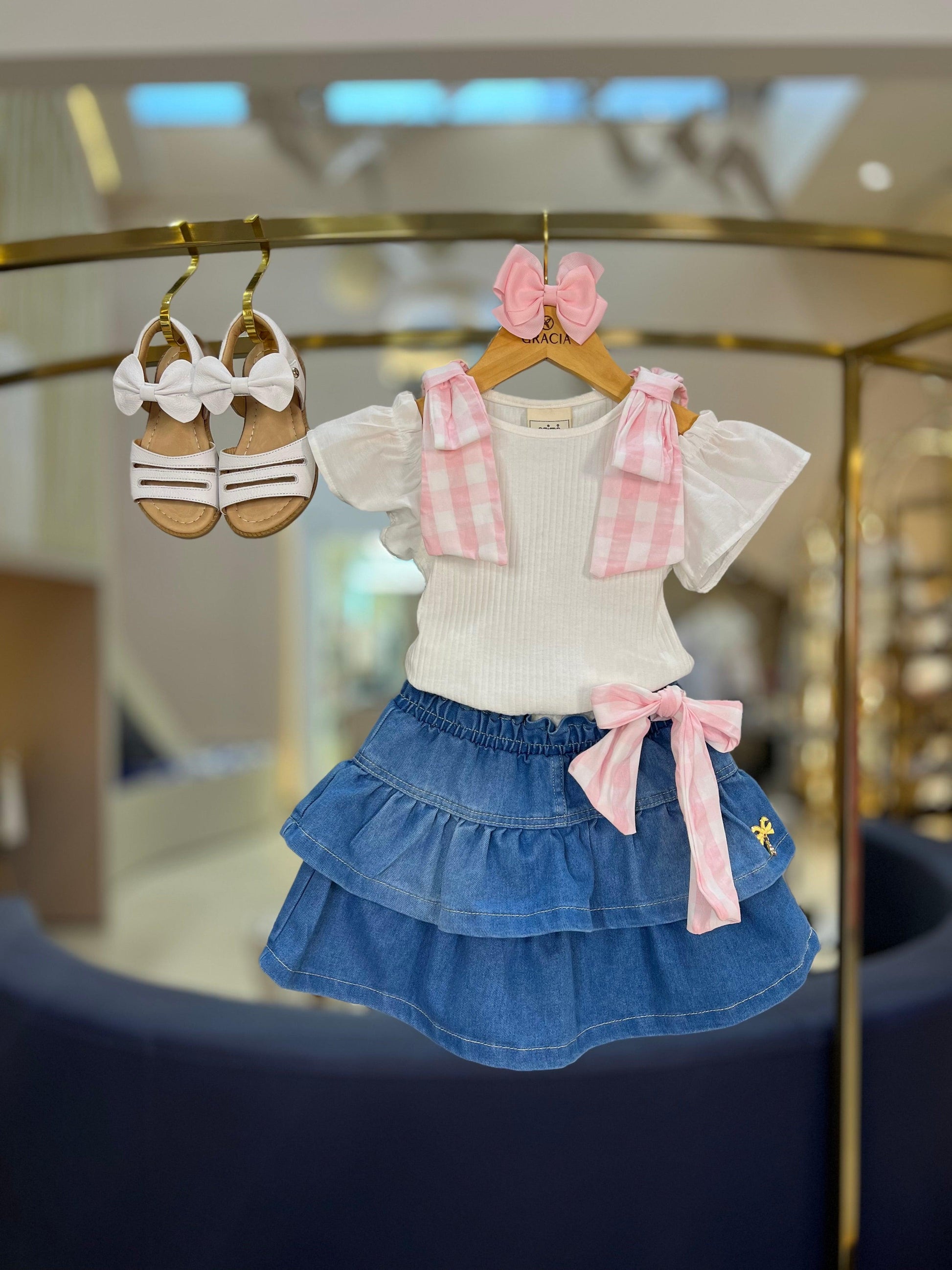 Conjunto Jeans com Laços Xadrez - Animê - Gracia