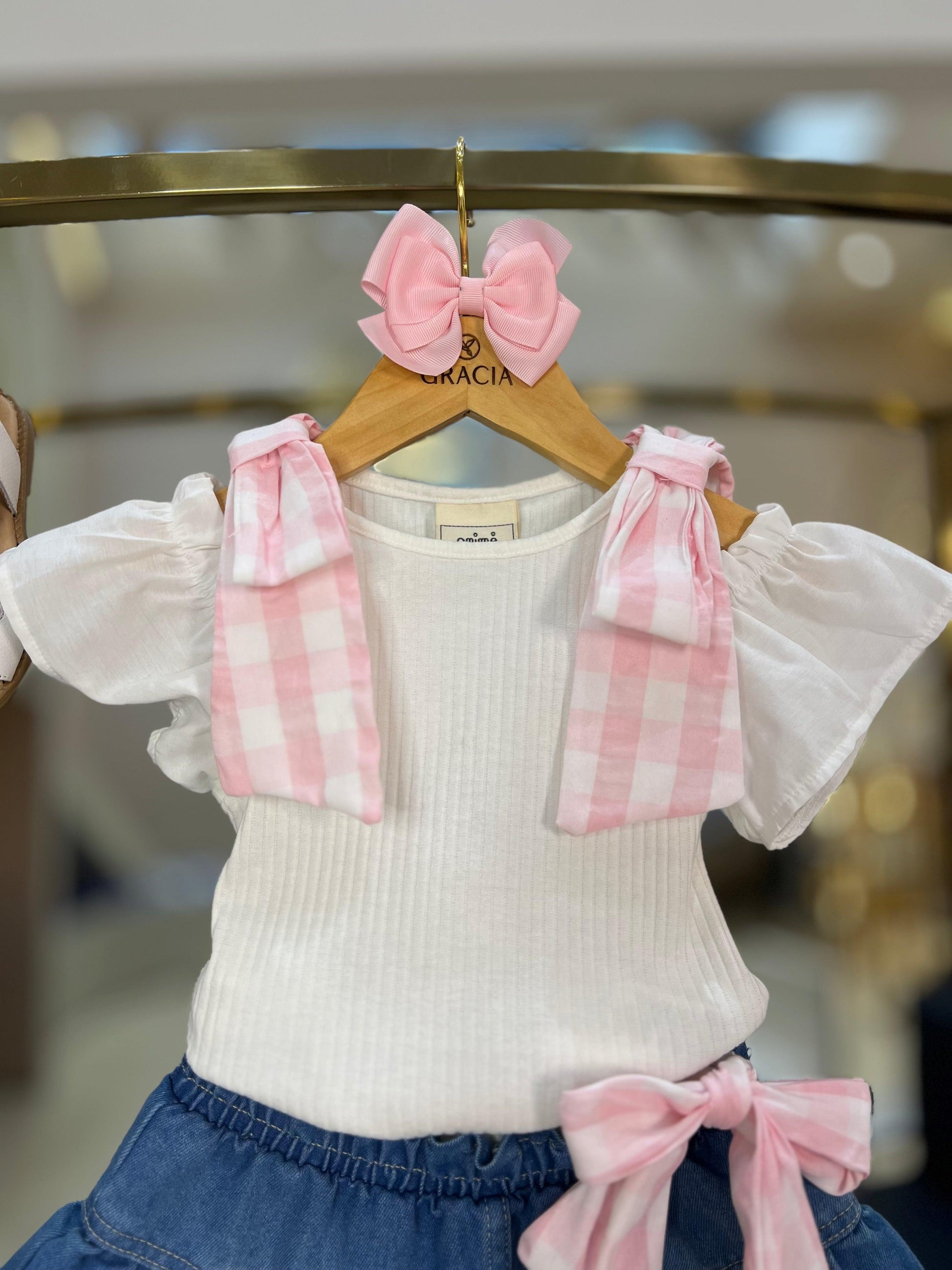 Conjunto Jeans com Laços Xadrez - Animê - Gracia