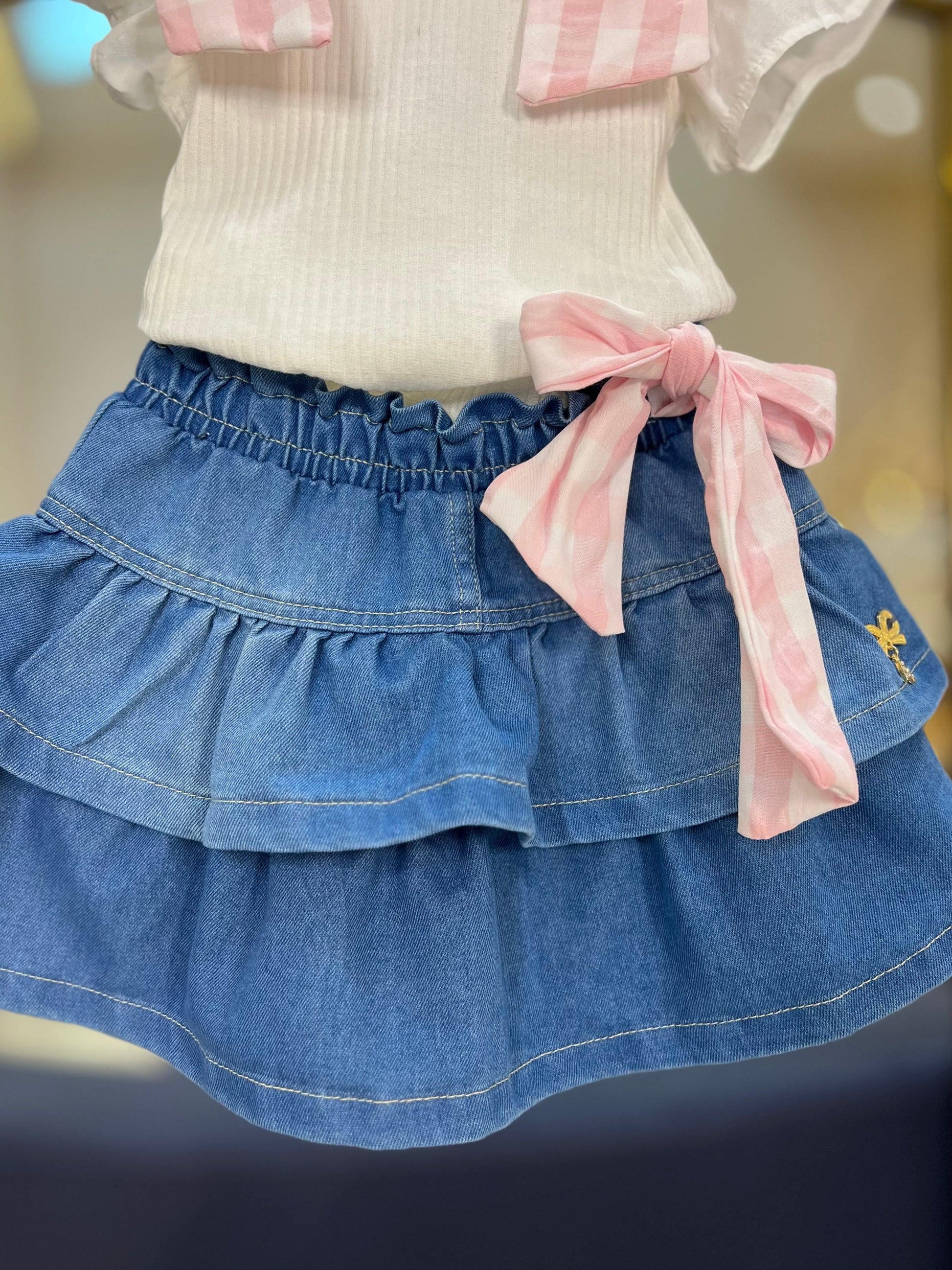 Conjunto Jeans com Laços Xadrez - Animê - Gracia