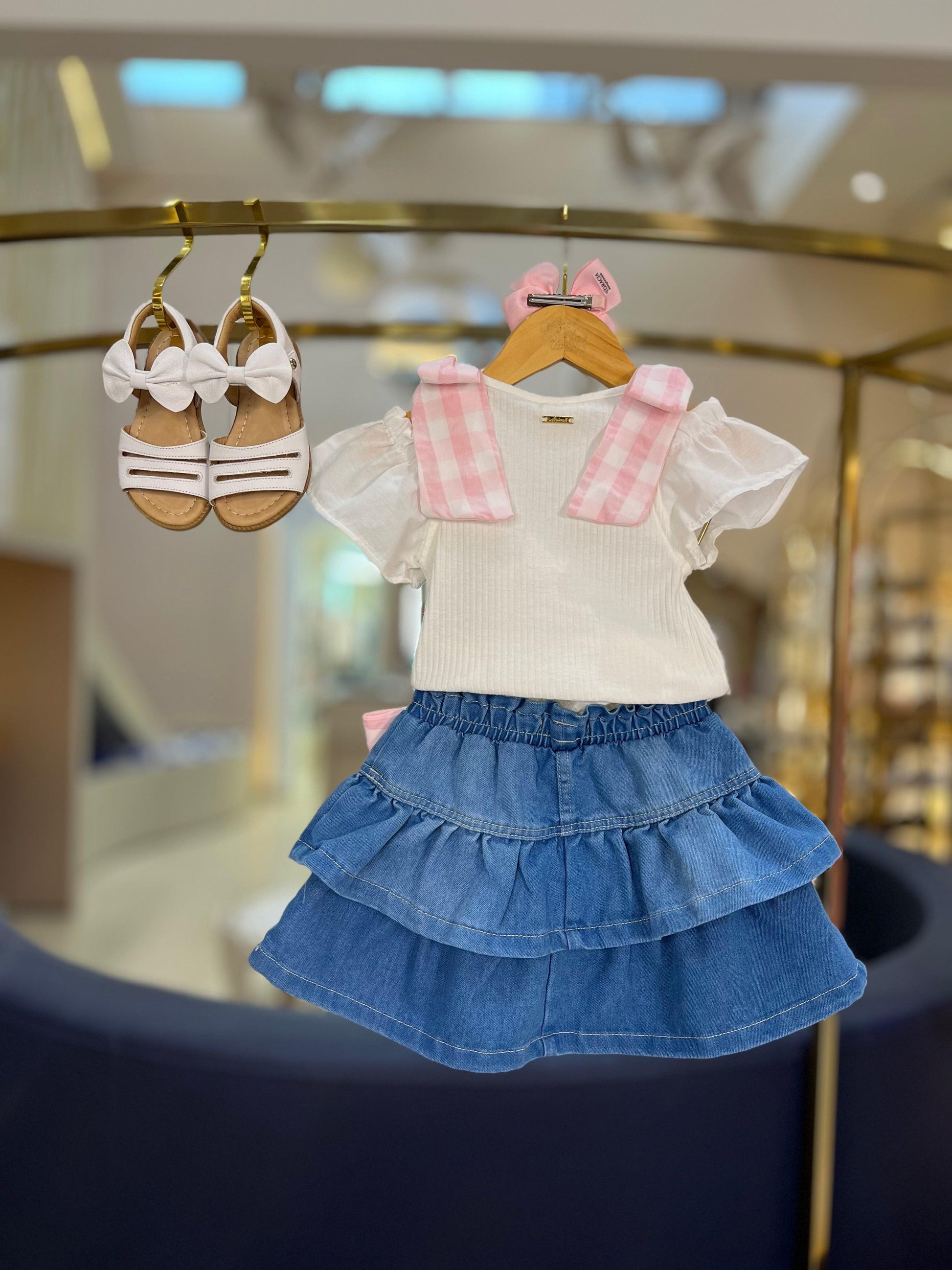 Conjunto Jeans com Laços Xadrez - Animê - Gracia