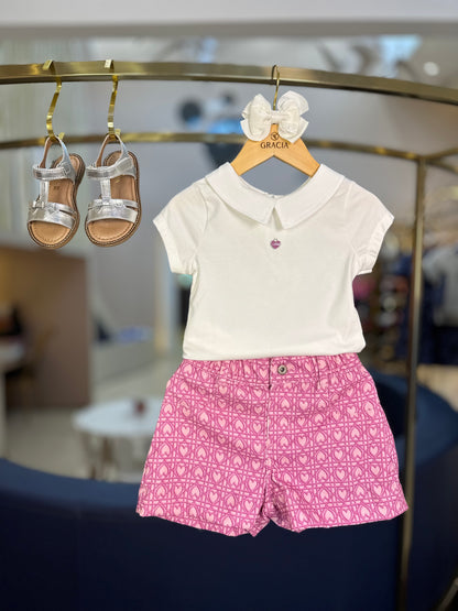 Conjunto Infantil Jaqueta, Blusa e Bermuda Corações Trancados - Animê