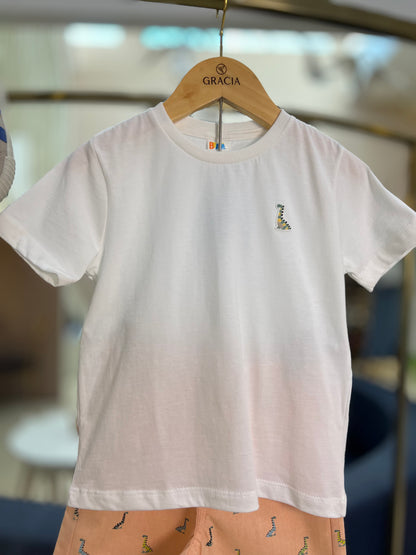Conjunto Infantil Camiseta Dino e Bermuda Oxford Peach - Beabá
