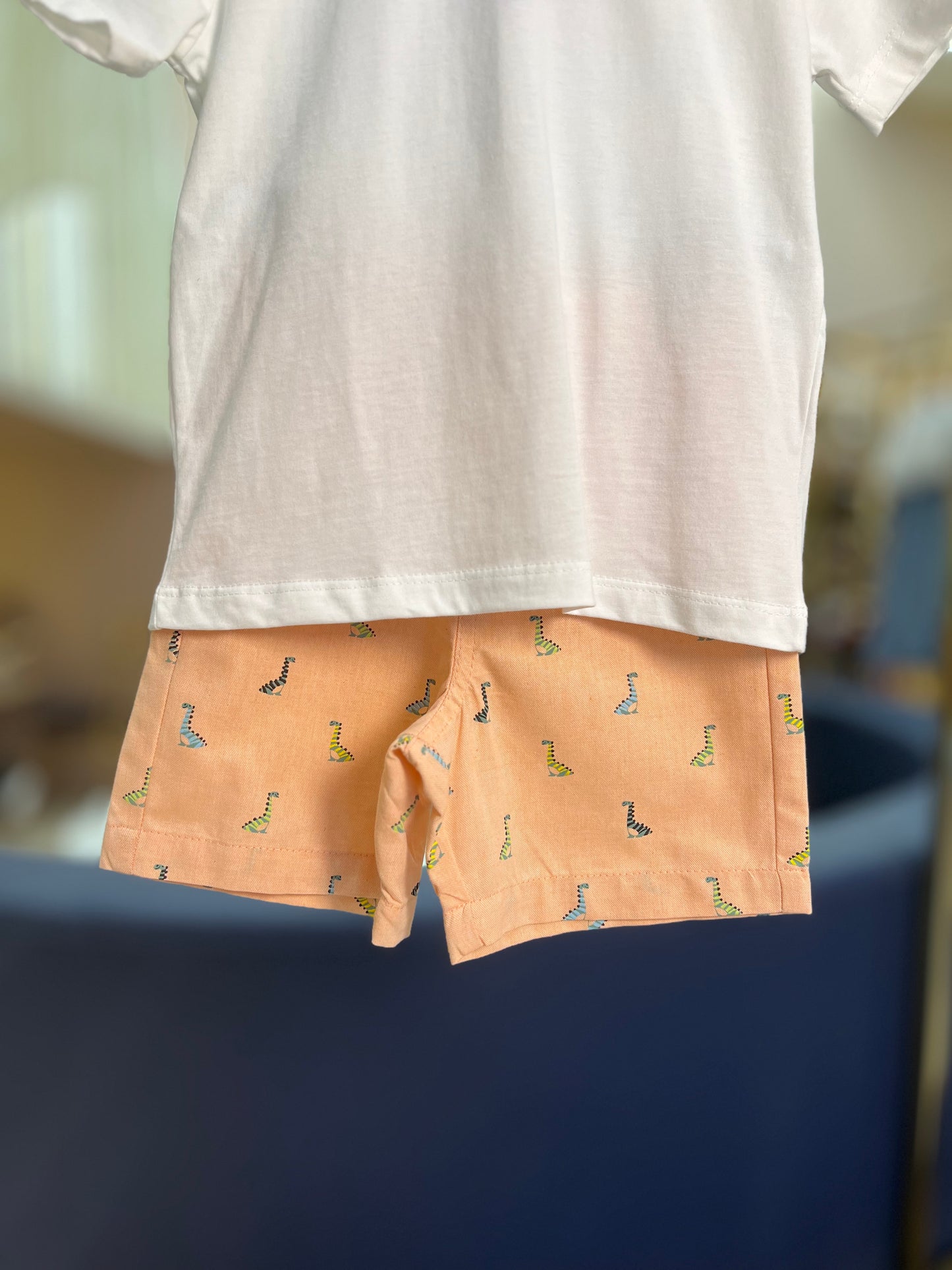 Conjunto Infantil Camiseta Dino e Bermuda Oxford Peach - Beabá
