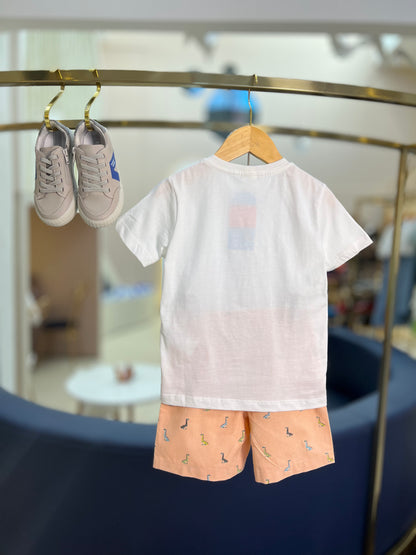 Conjunto Infantil Camiseta Dino e Bermuda Oxford Peach - Beabá