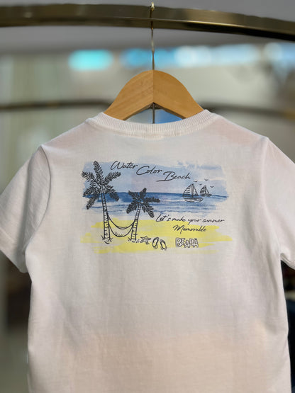 Conjunto Infantil Camiseta Beach e Bermuda Amarela