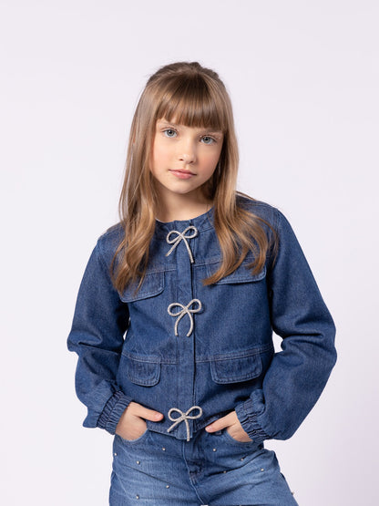 Jaqueta jeans com Laços em Strass 1+1