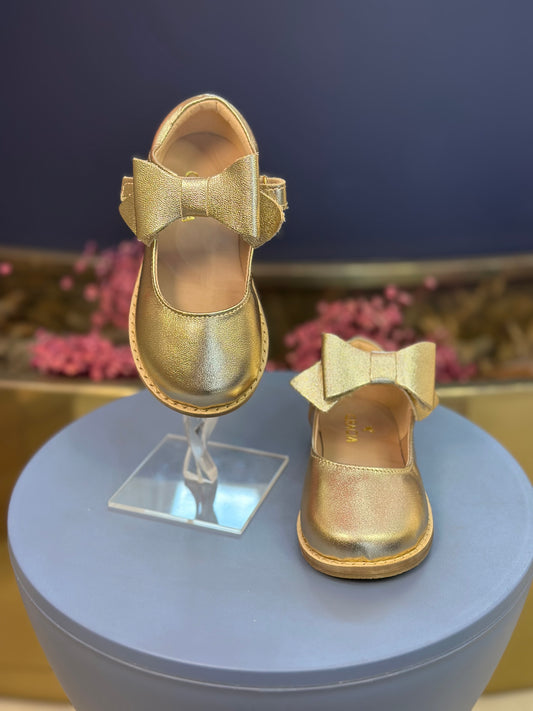 Sapatilha Infantil Mariah Retrô Laço Removível Dourado - Gracia