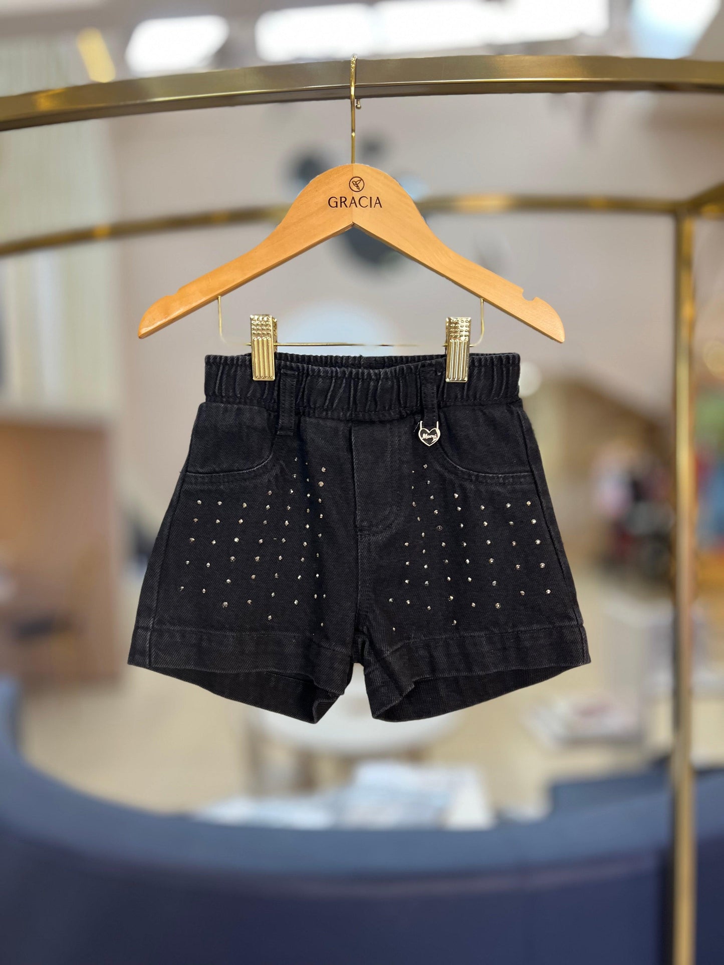 Shorts Jeans Black com Strass - Momi - Gracia